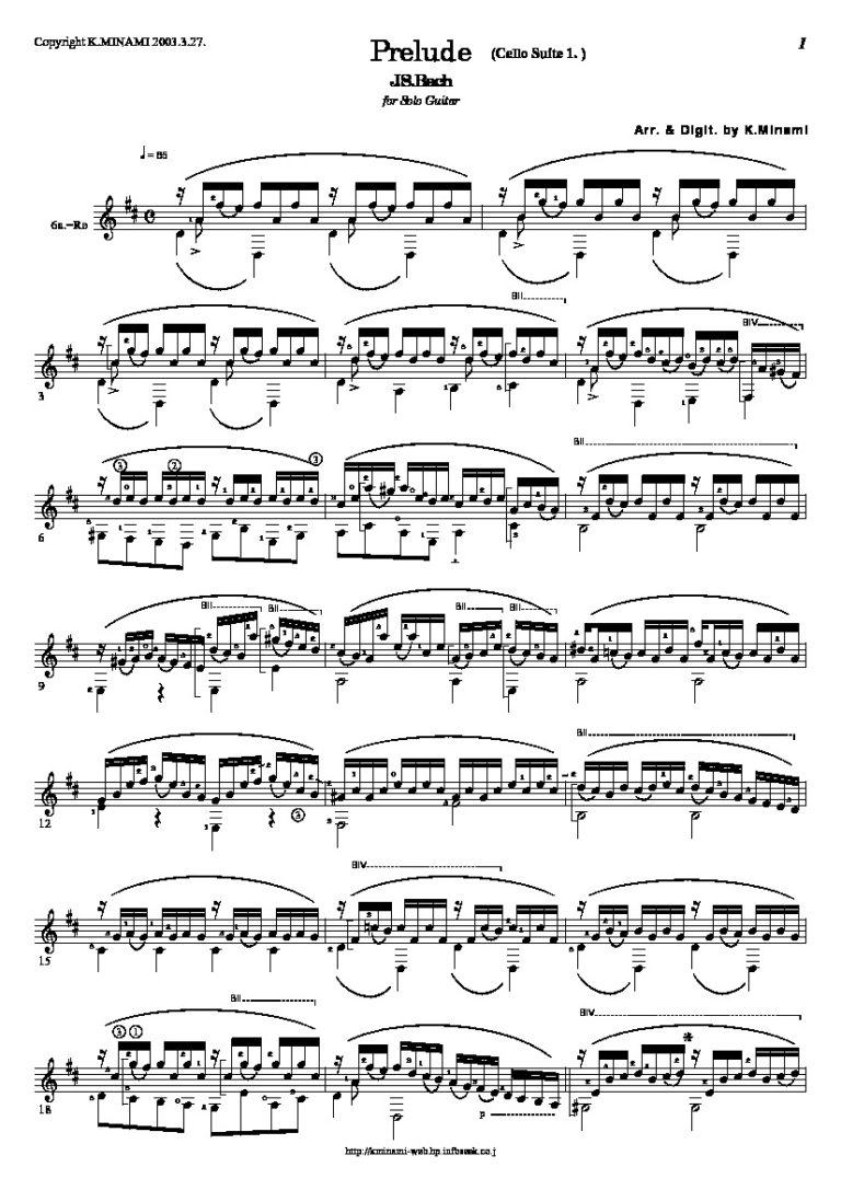 Bach. Johann Sebastian - BWV 1007 Prelude Violoncello Suite No.1 ...
