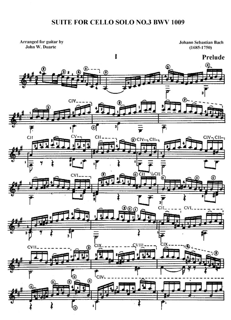 Bach. Johann Sebastian - BWV 1009 Cello Suite No. 3 - Classical Guitar ...