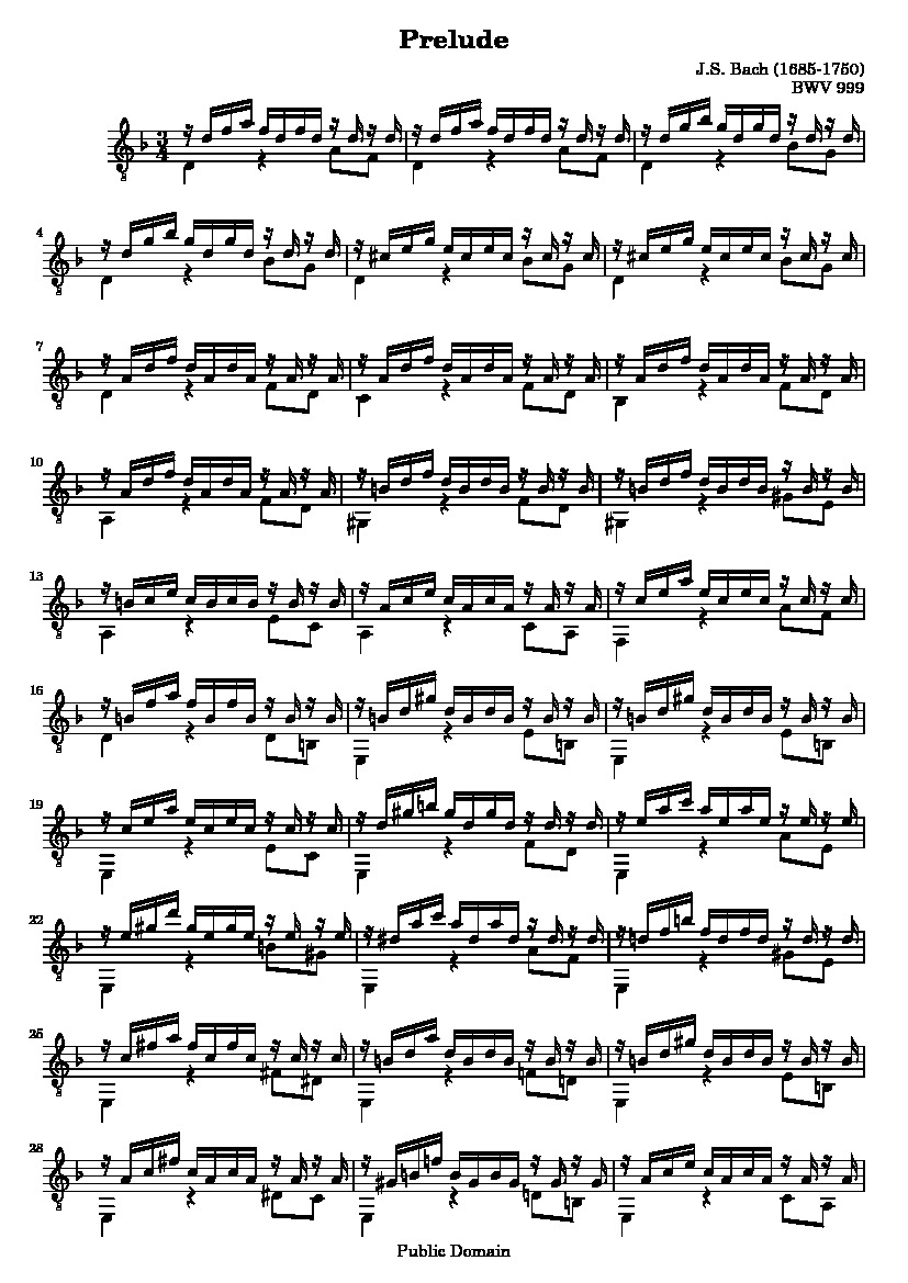 Erradicar Viaje miseria Bach. Johann Sebastian - BWV 999 Prelude in D Minor - CGLIB.ORG Classical  Guitar Sheet Music.