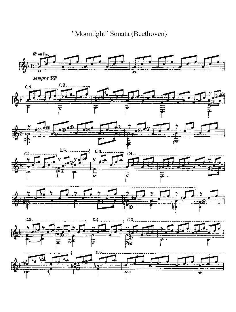 Tarrega. Francisco Beethoven Moonlight Sonata Classical Guitar Library Classical Guitar Sheet Music