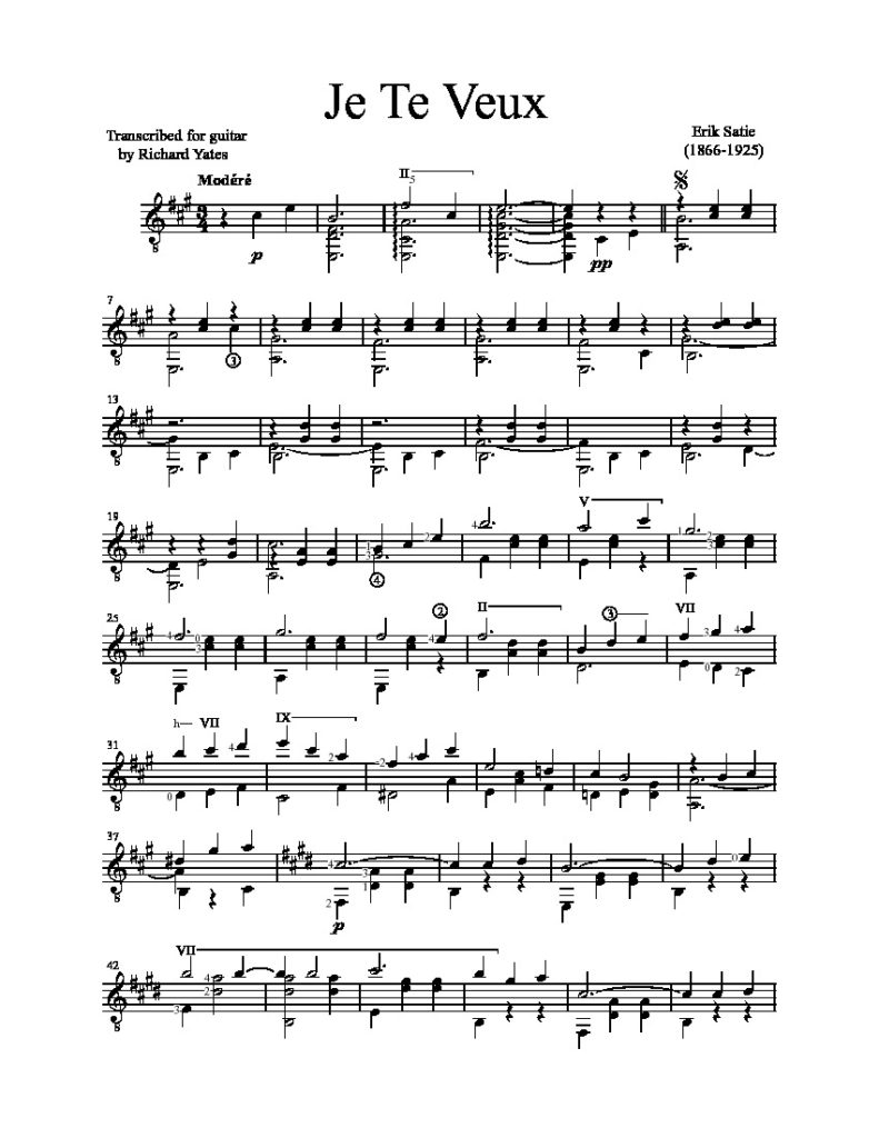 Je te veux - classical guitar sheet music - CGLIB.ORG