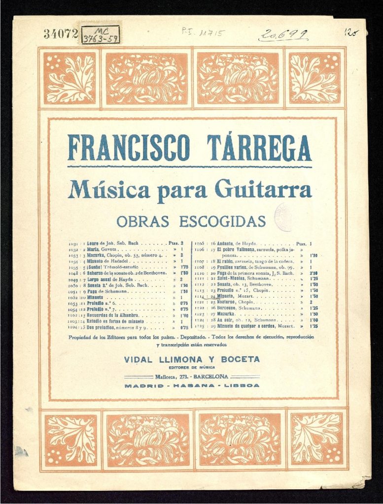 Minuetto classical guitar sheet music