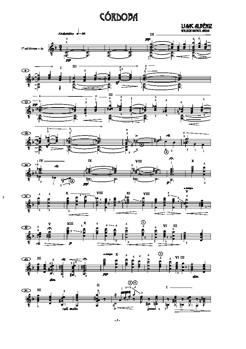 Albeniz. Isaac Op. 232 Cantos de Espana 4. Cordoba version Rafael Andia Classical Guitar Library Classical Guitar Sheet Music