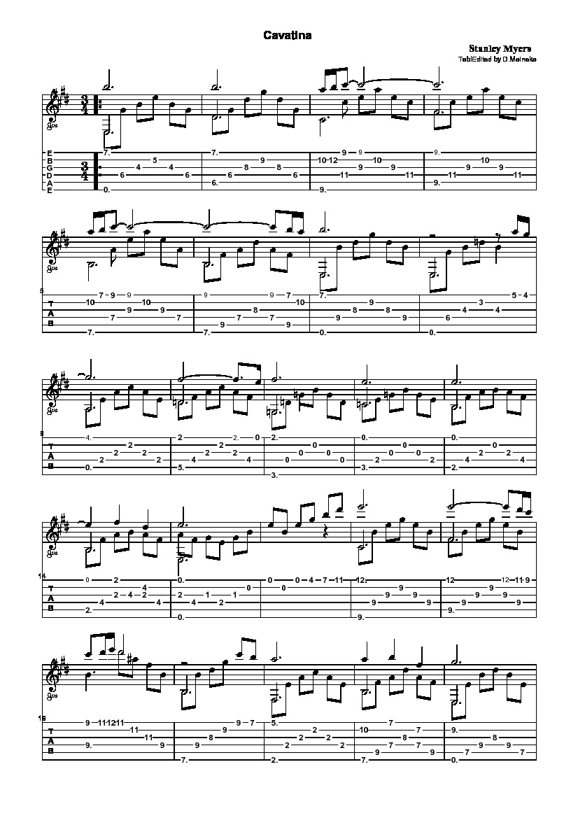 Peculiar Obligar Describir Myers. Stanley - Cavatina - CGLIB.ORG Classical Guitar Sheet Music.