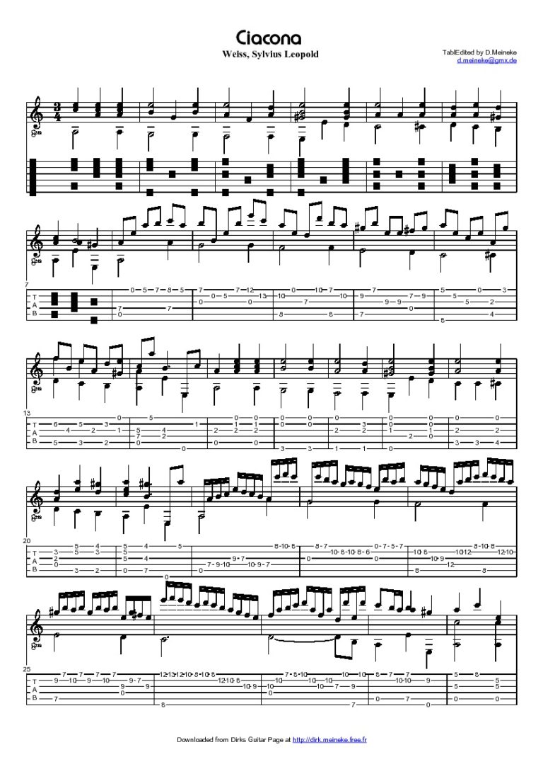 Weiss. Silvius Leopold Ciacona Classical Guitar Library Classical
