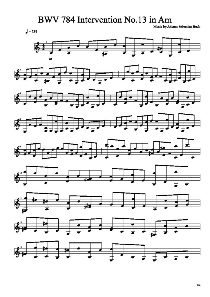 Bach Invention 13.pdf Bach. Johann Sebastian - BWV 784 Invention No 13 - Classical Guitar ...