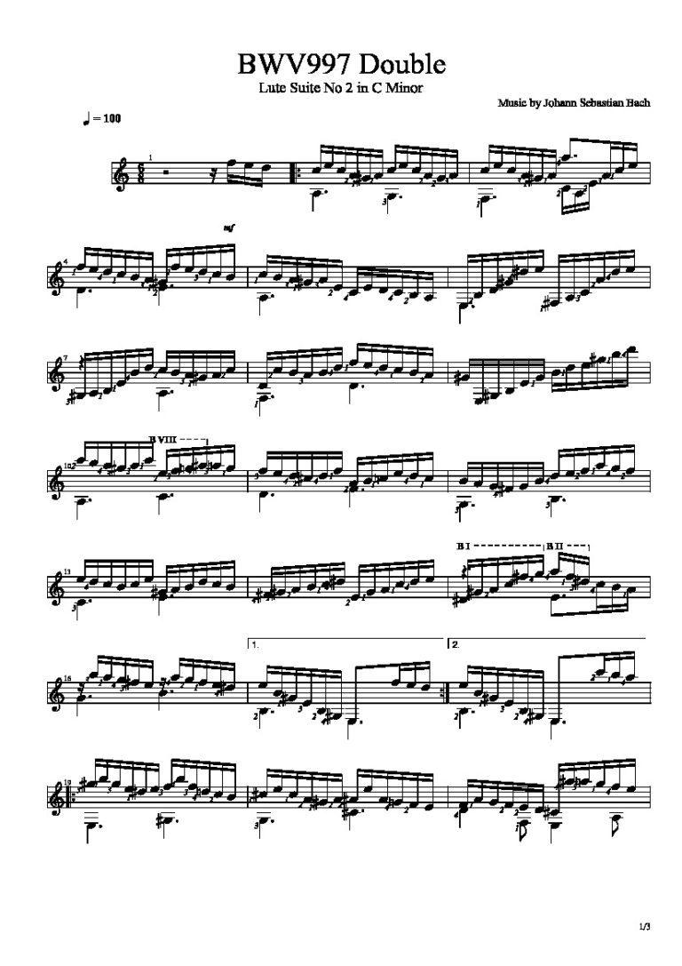 Bach. Johann Sebastian - BWV997 Double by Johann Sebastian Bach ...