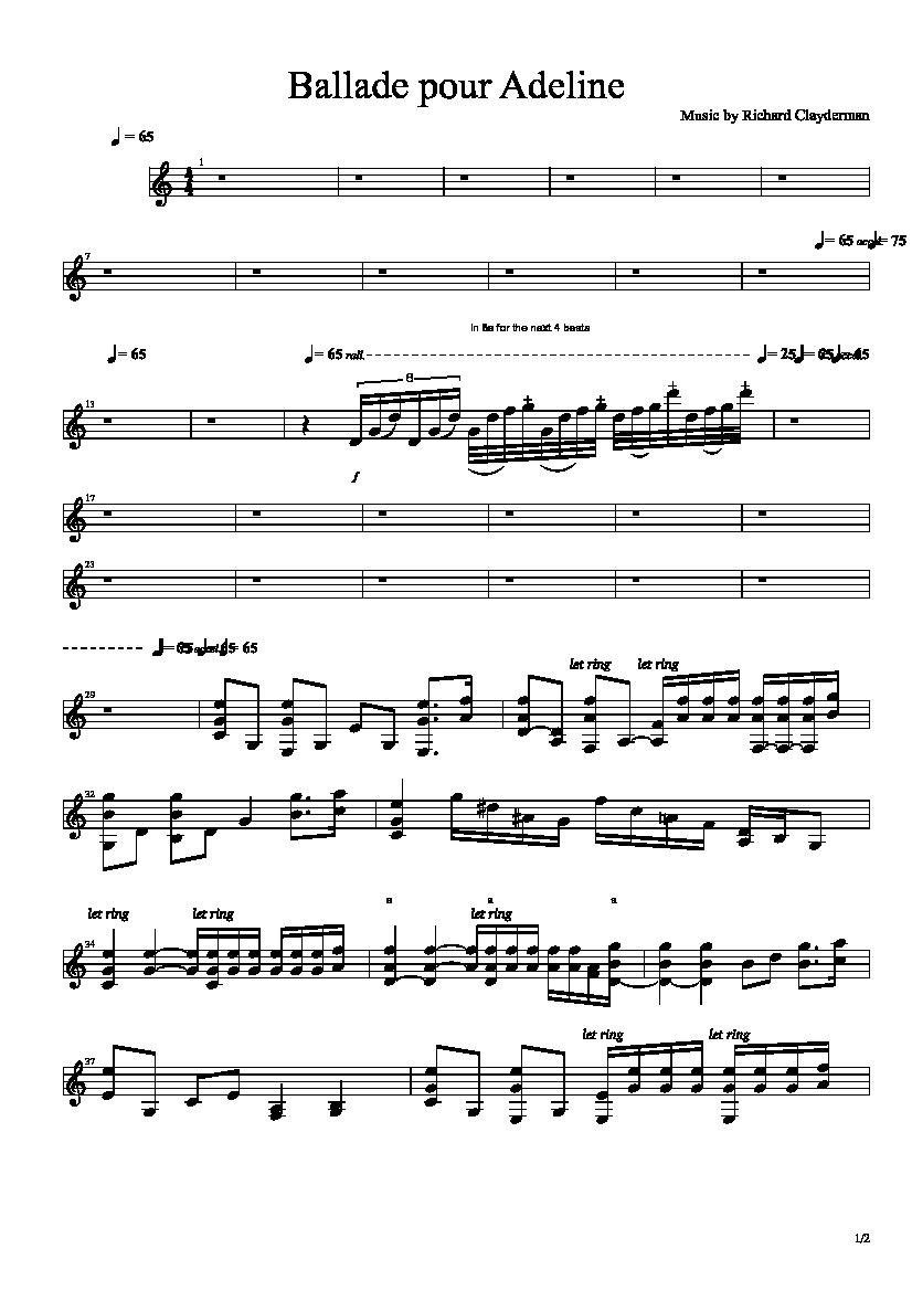 ballade pour adeline richard clayderman sheet music