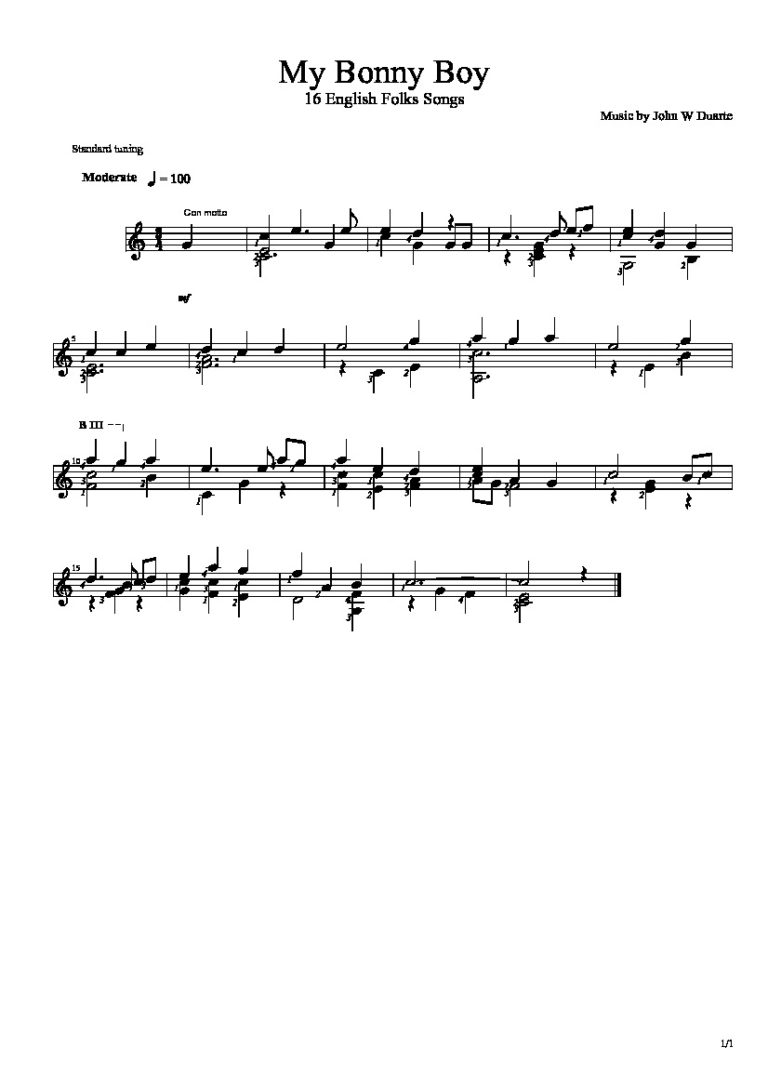 Duarte. John W My Bonny Boy by John Duarte Classical