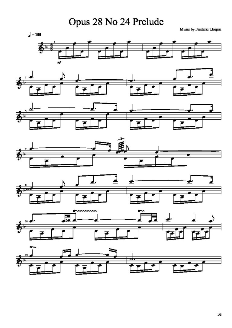Chopin. Frédéric François Opus 28 No 24 Prelude by Frederic Chopin