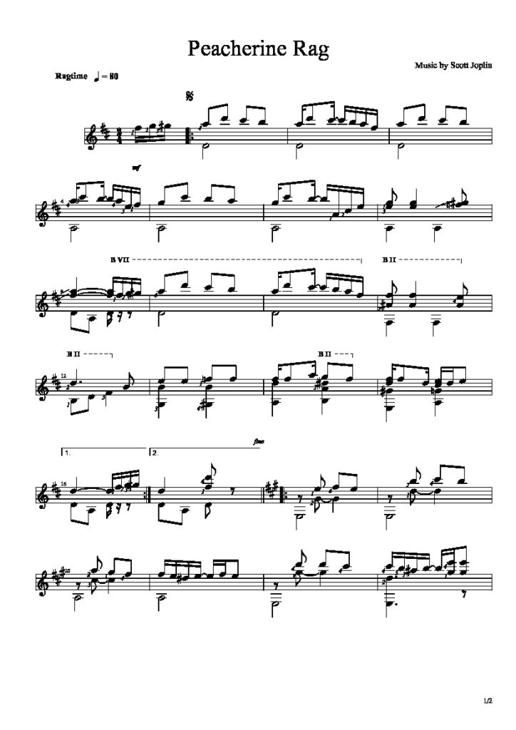 Joplin. Scott - Peacherine Rag by Scott Joplin - Classical Guitar ...