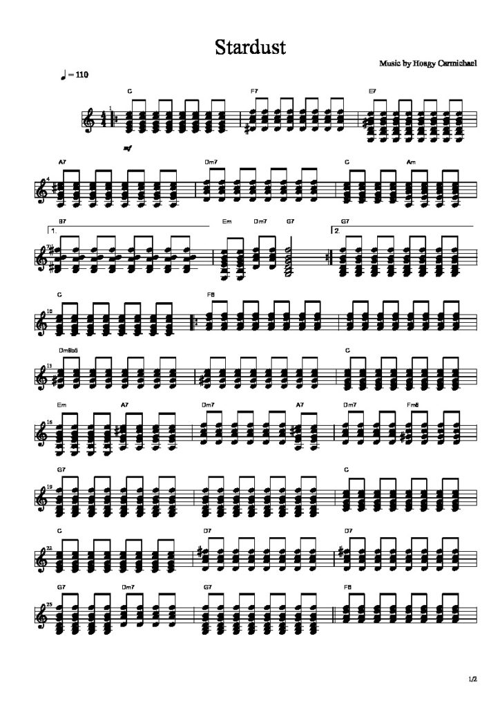 Stardust by Hoagy Carmichael sheet music cover image for a guitar edition