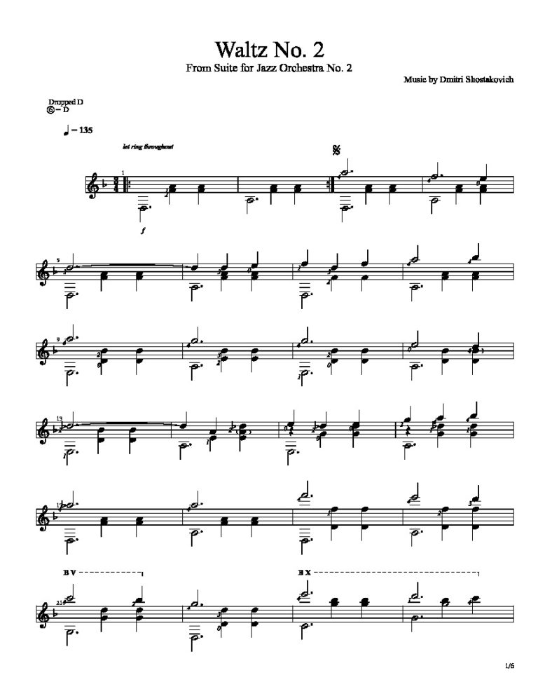 Shostakovich. Dmitri Waltz No 2 by Dmitri Shostakovich Classical Guitar Library Classical