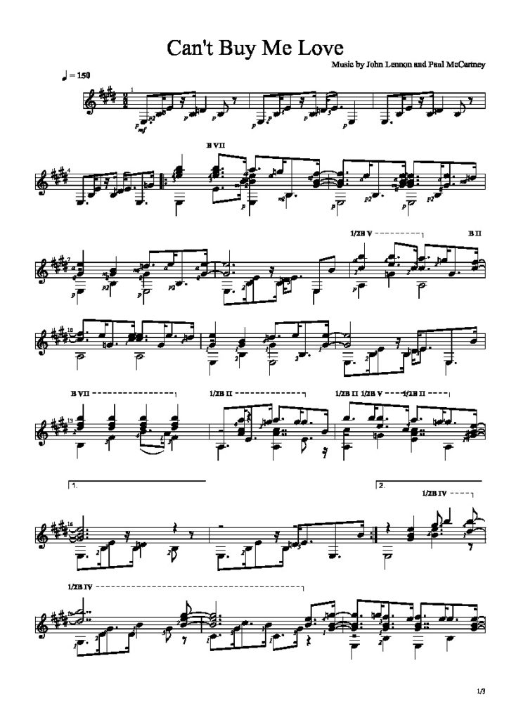 The Beatles - Cant Buy Me Love by Lennon McCartney - Classical Guitar ...
