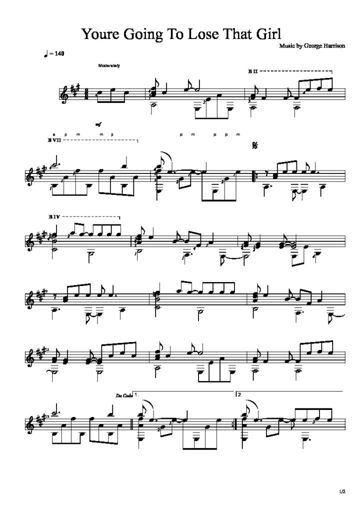 The Beatles Youre Going To Lose That Girl by Lennon McCartney Classical Guitar Library