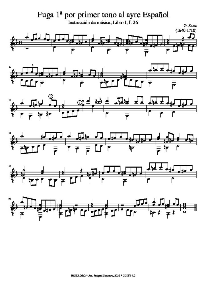 Sanz. Gaspar - Fuga No1 - Classical Guitar Library Classical Guitar ...